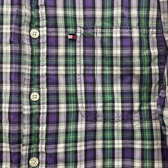 Vintage Tommy Jeans Shirt Mens Large Purple Green Tartan Plaid Button Down Logo - Picture 5 of 12
